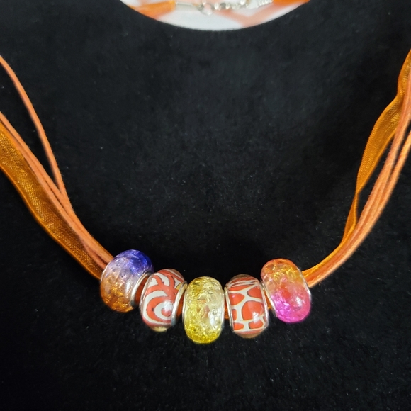 Beautiful Orange Multi Strand Beaded Necklace - Picture 3 of 4